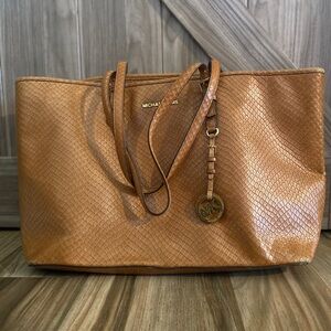 Michael Kors Brown Leather Tote Bag, Leather Reptile